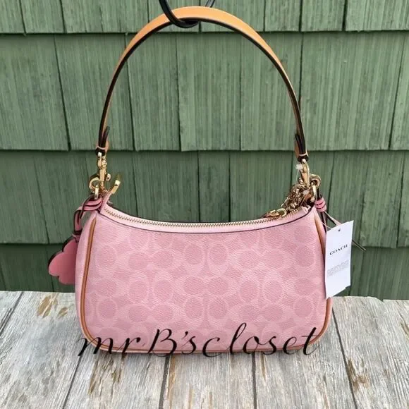 Coach Teri Shoulder Bag In Signature Canvas With Charms Powder Pink Purse - Picture 3 of 8